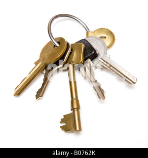 Bunch of keys isolated on a white studio background. Stock Photo