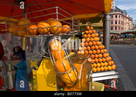 Market in the center of the city of Mainz in Germany Stock Photo