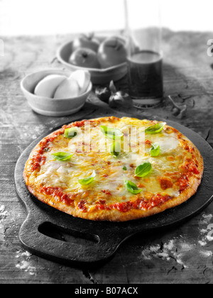 Three cheese margarita pizza Stock Photo