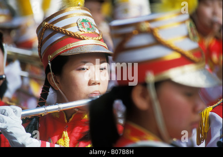 Girl Playing Flute In Marching Band In Double 10 Day Parade Taipei Taiwan Stock Photo