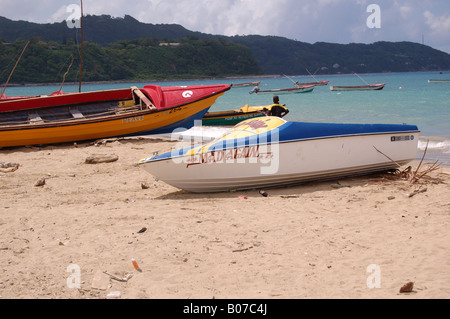 Fisher Men's boat on Pagee Beach, Port Maria, St. mary, Jamaica Stock Photo