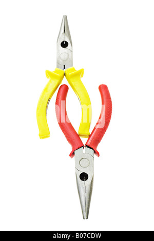 Colorful pliers arranged on white background Stock Photo