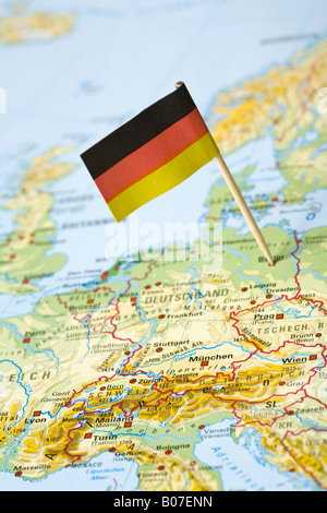 German flag on a topographic map Stock Photo