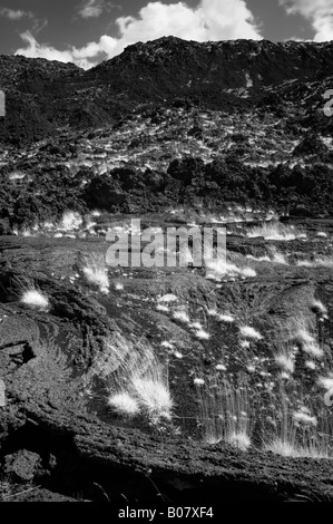 black and white photograph of mount Etna, the highest volcano in Europe, located in Sicily, southern Italy Stock Photo