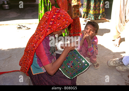 Indian Crafts shisha mirror work patchwork fabric Stock Photo - Alamy