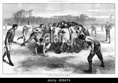 Victorian Rugby Football engraving of a scrummage from the 1887 book by ...