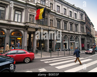 Facade entrance of the famous Galeries St Hubert shopping gallery in the city center of Brussels Belgium Stock Photo