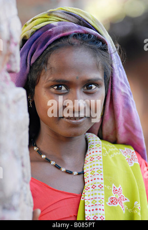 A young tribal girl in traditional dress. Bhil tribe Stock Photo