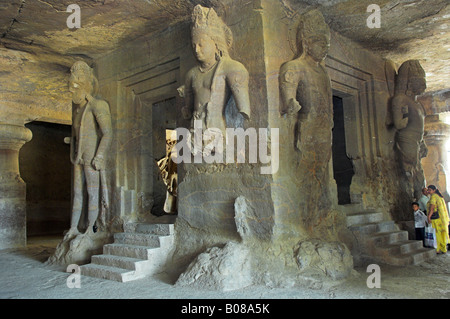 Shiva Shrine inside the Elephanta Island Hindu temple caves dedicated to Lord Shiva located in Mumbai Maharashtra India Stock Photo