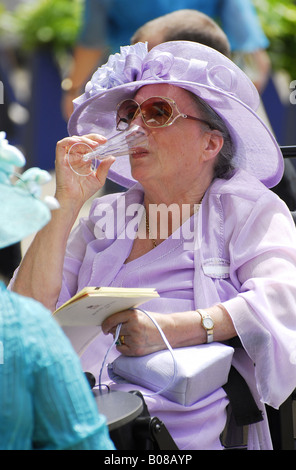 lady drinking champagne at royal ascot Stock Photo