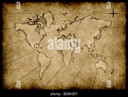an old world map drawn onto parchment paper Stock Photo - Alamy