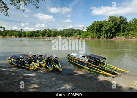 Boats on the Usumacinta River, Chiapas, Mexico, Guatemala Stock Photo