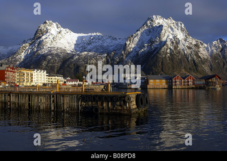 morning mood at the harbour of Svolvaer, Norway, Lofoten Islands, Vagan, Svolvaer Stock Photo