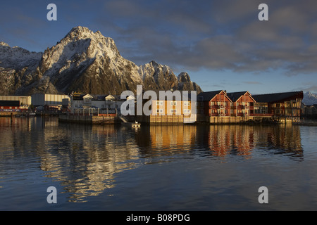 morning mood at the harbour, Norway, Lofoten Islands, Vagan, Svolvaer Stock Photo