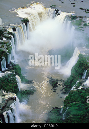 South America; Brazil, Argentina, Igwacu, Igwazu, Fiz, Falls. Igwacu Falls thunder into the Igwacu River below.