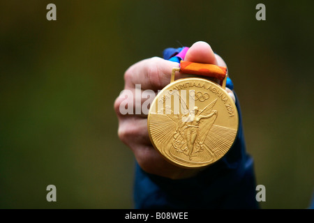 Gold medal from the 2004 Summer Olympics in Athens Stock Photo