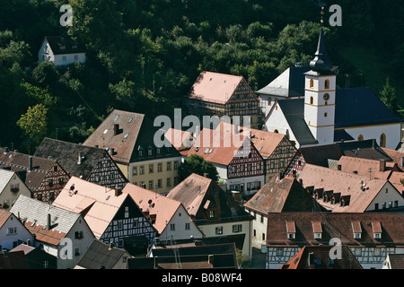 Timbered houses in Pottenstein, Upper Franconia, Bavaria, Germany Stock Photo