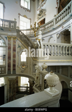 Baroque stairwell, castle in Bad Wurzach, Upper Swabia, Baden-Wuerttemberg, Germany, Europe Stock Photo