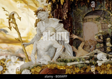 Last Judgement, baroque decorative sculpture at the pulpit of the minster Zwiefalten, Upper Swabia, Baden-Wuerttemberg, Germany Stock Photo