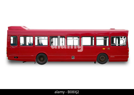 Red single deck bus coach isolated on a white background Stock Photo