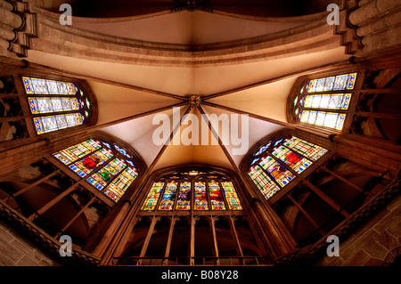 Interior view, stained glass windows, Basel Cathedral, Basel, Switzerland Stock Photo