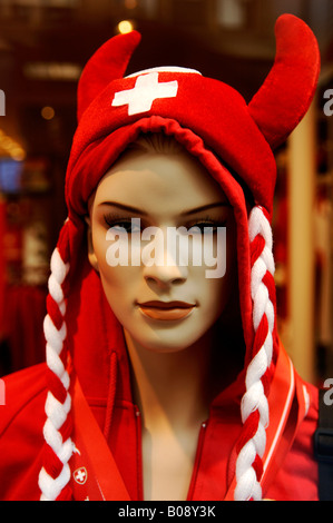 Female mannequin dressed in Swiss football wear, Basel, Switzerland Stock Photo