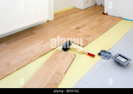 Laying parquet flooring Stock Photo