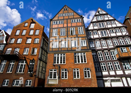 Historic timber framed merchant houses on the Nikolaifleet in the historic centre of Hamburg, Germany
