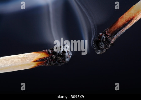 Smoke rising from two extinguished matches Stock Photo