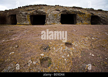 Post holes in front of Cuevas de Cuatro Puertas archaeological site 'Gran Canaria' Spain Stock Photo