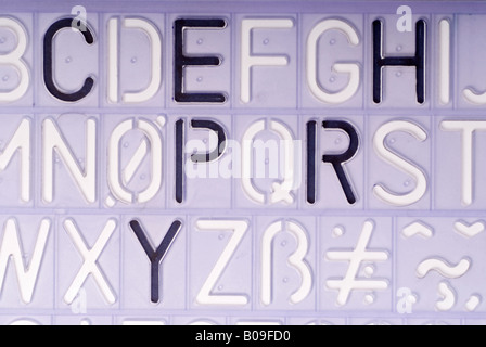 Stock photo fo a plastic stencil with certain letters highlighted to spell the word CYPHER A secret code within a stencil Stock Photo
