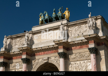 Detail of Arc de Triomphe du Carrousel near The Louvre in Paris Stock Photo
