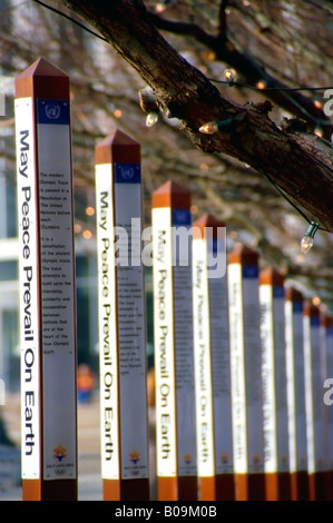 Numerous posts in Salt Lake City during the 2002 Winter Olympics send a message of peace and hope. Stock Photo