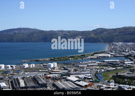 Hutt River reaches the sea in Wellington harbour at Petone. Stock Photo