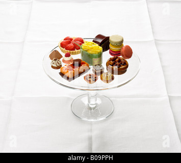 fancy cakes on glass stand Stock Photo