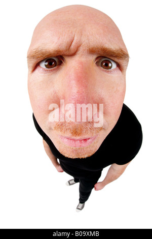 bald headed man looking into the camera Stock Photo