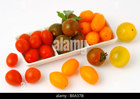 Varied cherry tomatoes, also peardrops. Stock Photo