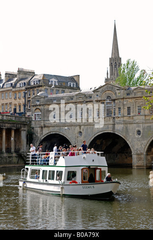 a leisure boat carrying tourists on the river avon at bath,england Stock Photo