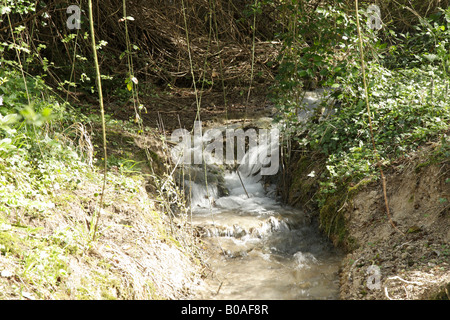 Spring Water Emerging From Rocks Natural fresh spring water emerging from a rock face and spilling into ...