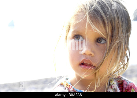 Portrait of a beautiful and tender mixed race small girl half thai Stock Photo