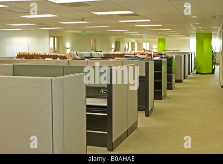 Corporate office settings showing desks cubicles files and conference space Stock Photo