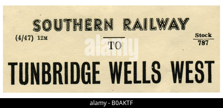 Tunbridge Wells West Kent Southern Railway Station luggage label April 1947 Stock Photo