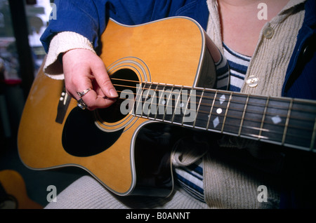 Guitar Player Plucking With Plectrum 'dreadnaught' Stock Photo