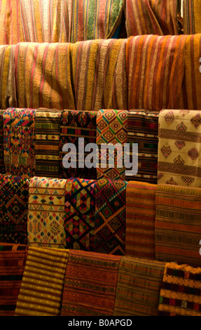 Textiles for sale at the Handicraft Emporium, Thimphu, Bhutan Stock Photo