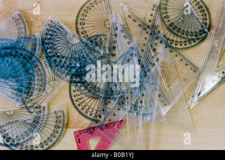 collection of geometry instruments in school Stock Photo