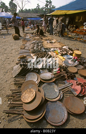 India West Bengal Madarihat weekend market ironmongery stall Stock Photo