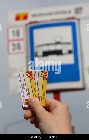 Warsaw Poland public transport bus and tram travel ticket Stock Photo
