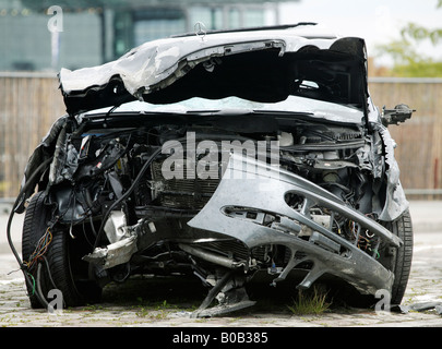 A wrecked vehicle after an accident, Berlin, Germany Stock Photo