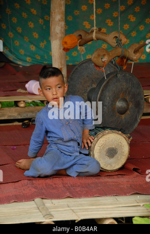 little boy with his drum at thai orchestra band, thailand Stock Photo