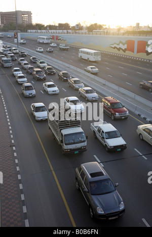 Rush hour traffic on Sheikh Zayed Road, Dubai, United Arab Emirates Stock Photo